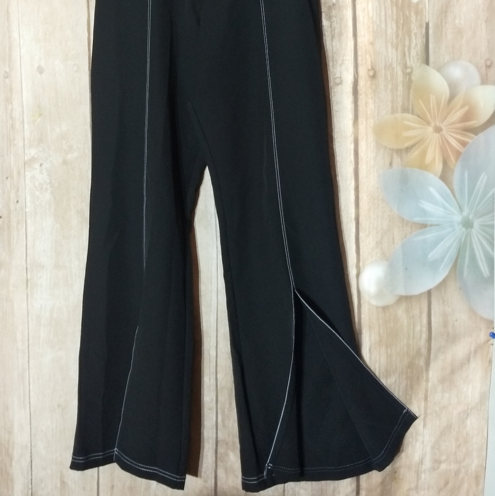 Black Wide-Leg Split Hem Pants